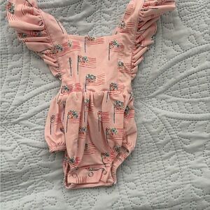 Pink Ruffled Baby Romper with Flag Print